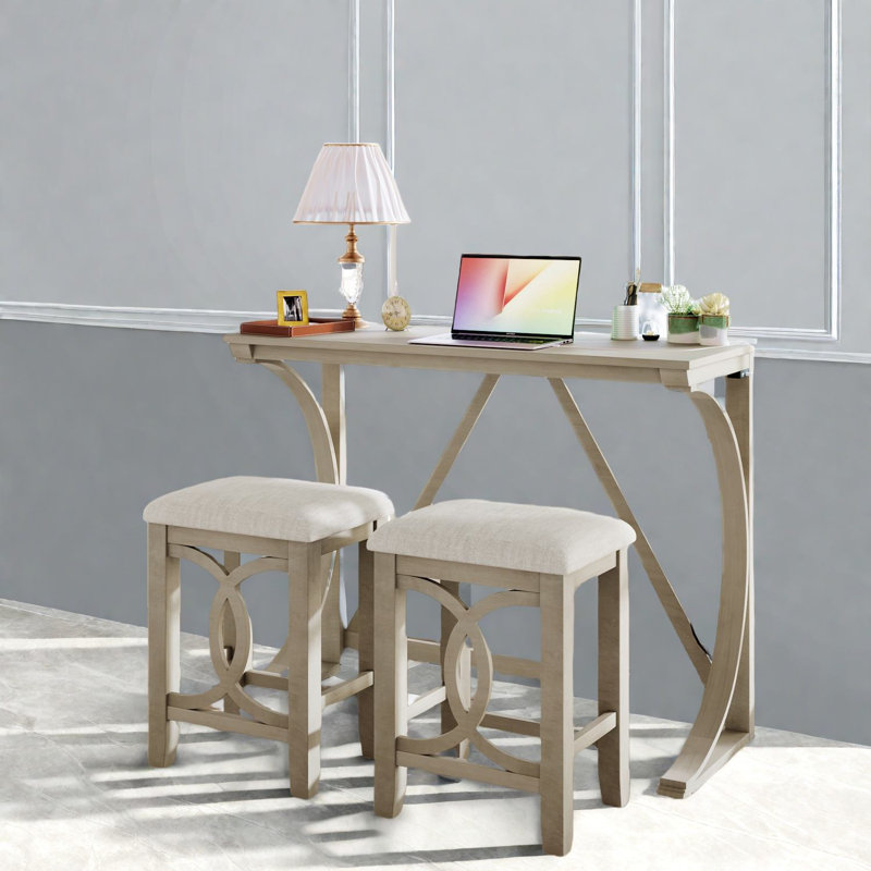 Farmhouse 3-piece Dining Table Sets With Usb, Compact & Rustic