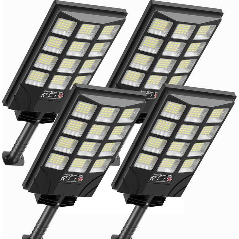 Lampadaires solaires d'extérieur avec capteur de mouvement, lumière d'inondation solaire à DEL Dusk To Dawn 6500K, éclairage de sécurité imperméable pour le jardin, lot de 4