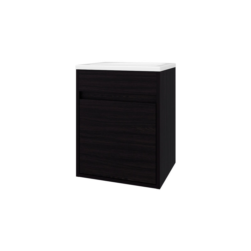 Meuble-lavabo mural peu encombrant avec finition, lavabo intégré, une porte, conception rectangulaire et matériau de panneau de particules flottant moderne