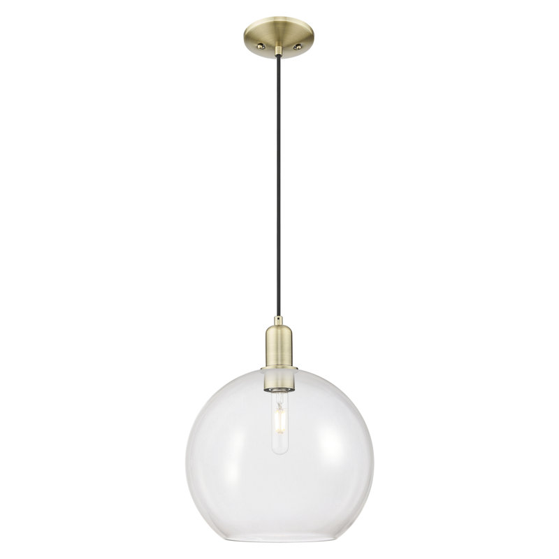 Mini-luminaire suspendu 1 lumière Arcadia - Athens, H 10,63 po x l 11,75 po x P 11,75 po, Clair, Laiton antique