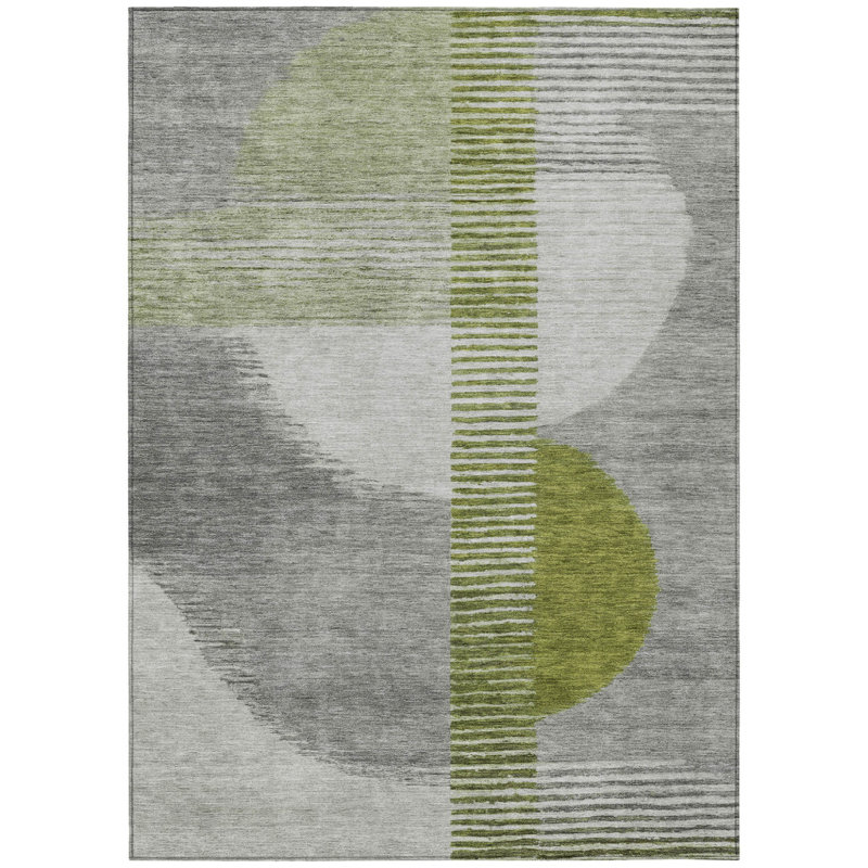 3' X 5' Olive Green And Gray Geometric Washable Indoor Outdoor Area Rug