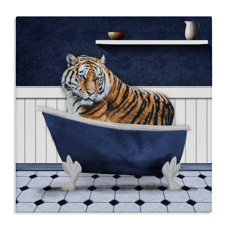 «Tiger in Blue Bathroom», art mural par Marcus Prime, H 36 po x l 36 po