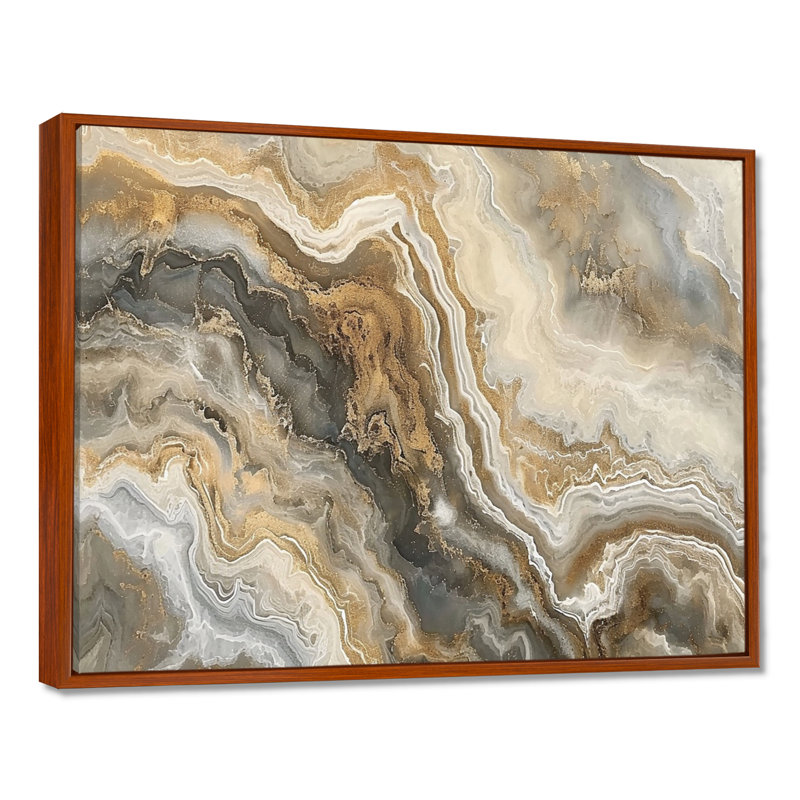 Art mural marbre gris subtil or gris, H 24 po x l 32 po x P 1 po, Toile avec cadre flottant noir