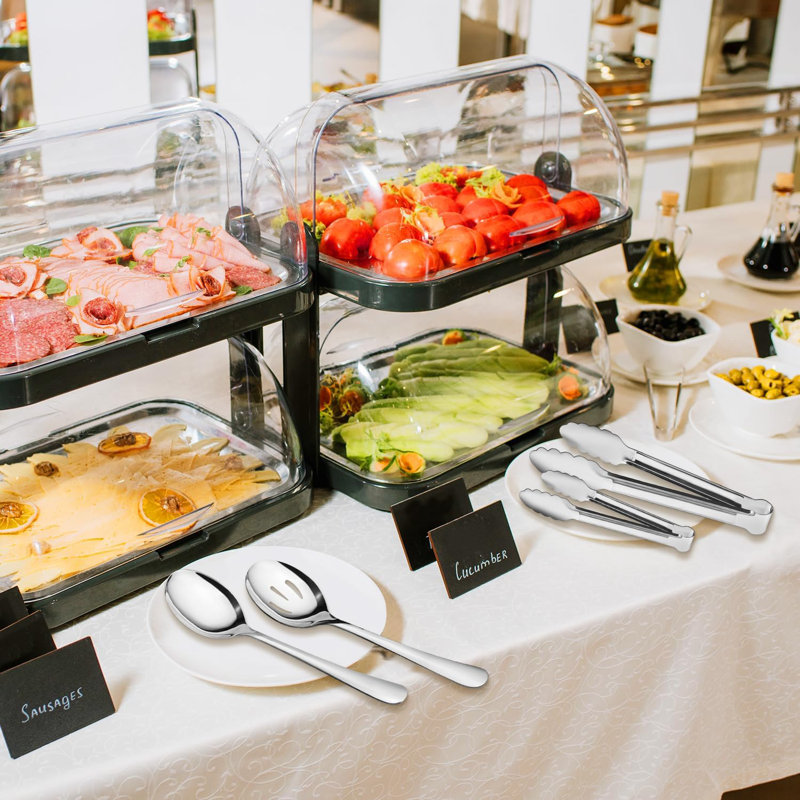 Ensemble d'ustensiles de service de 12 pièces en acier inoxydable pour la réception de banquet, comprenant des cuillères de service et des pinces