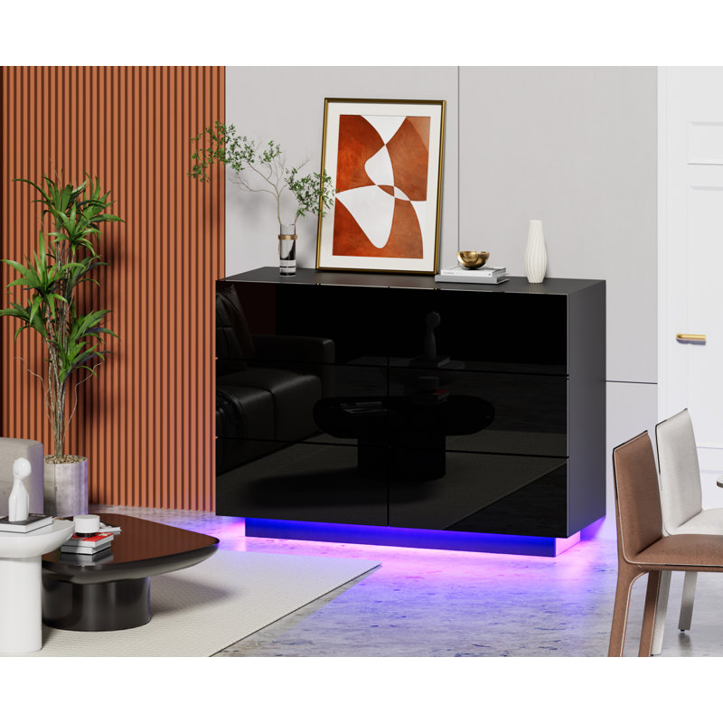 Commode 6 tiroirs avec lumière DEL Aylina, Noir
