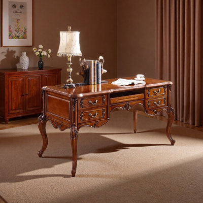 Bureau d'ordinateur brun foncé rétro