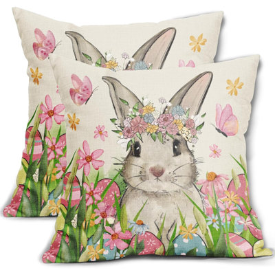 Bunny Floral Reversible Pillow Cover