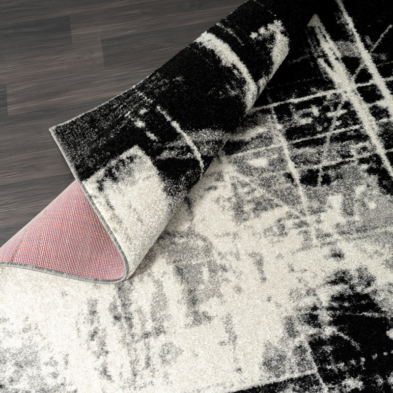 Stourbridge Abstract Area Rug in Black, Rectangle 5'3" x 7'6"