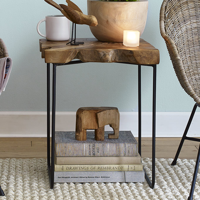 Golden Teak and Matte Black Steel End Table