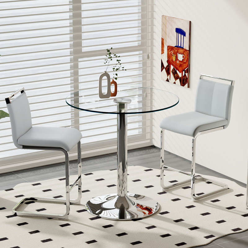 Ensemble de table de bar et chaises pour 2, Gris léger / argent, Argent argent