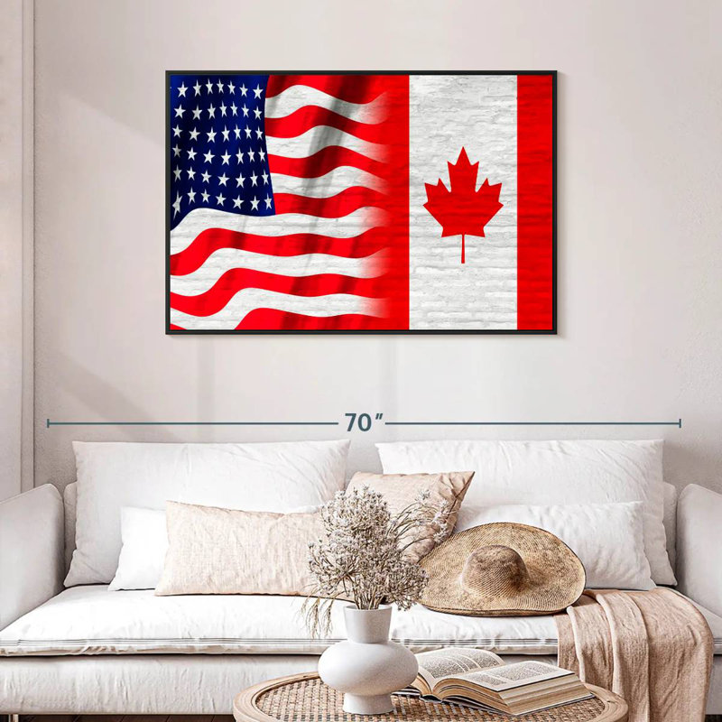 Borges, drapeau américain et canadien, H 29 po x l 43 po