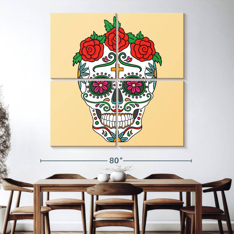 Crâne floral mexicain, H 74 po x l 74 po