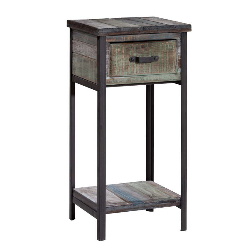 Table de bout en bois massif avec rangement Klem, Bleu