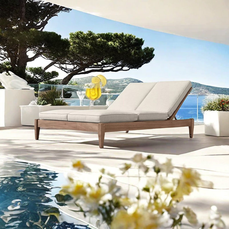 Chaise longue d'extérieur en teck de qualité supérieure - ensemble de 2