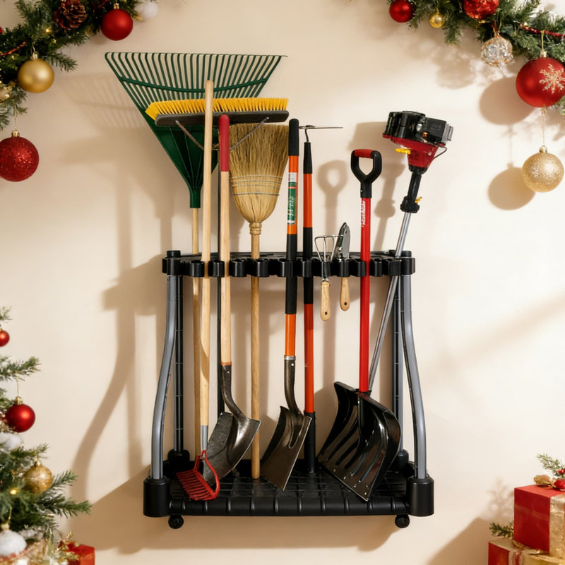 Support à roulettes pour le rangement de la maison et du garage - Organisez jusqu'à 40 outils à long manche