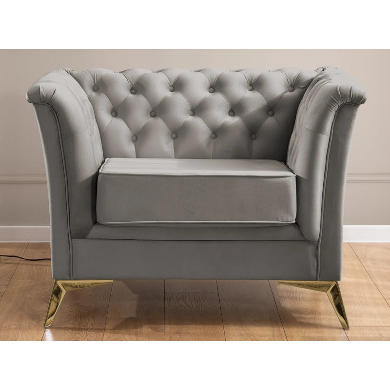 Whitby Velvet Chesterfield Chair, Gold, Grey