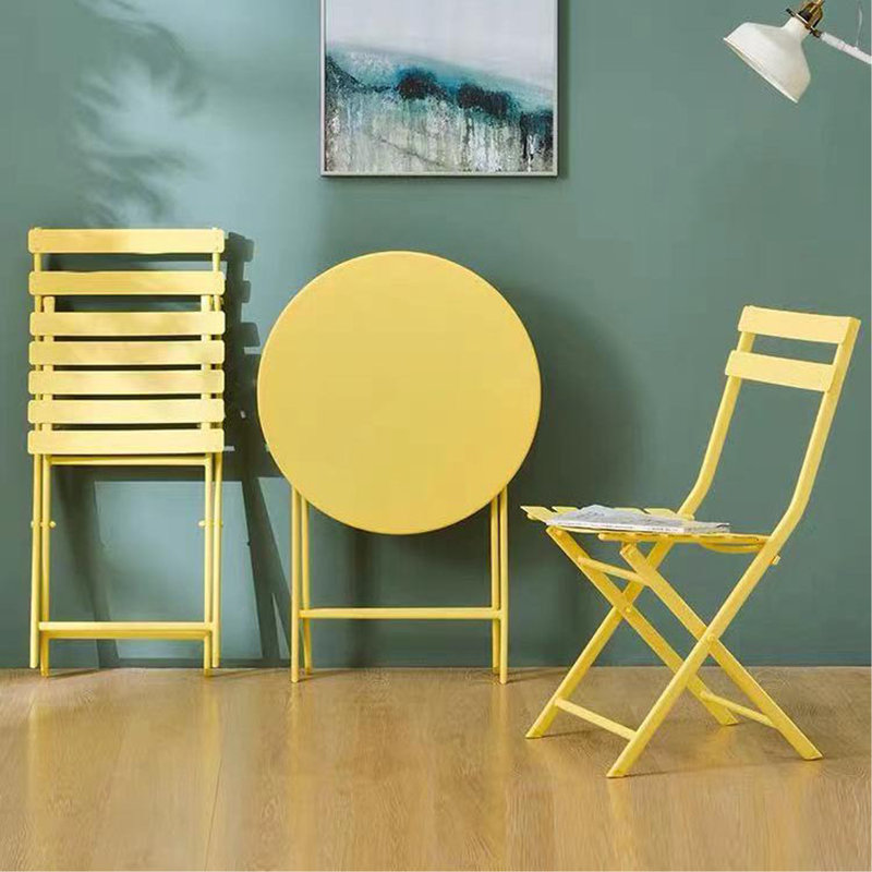 Ensemble bistro 3 pièces de table ronde pliable et chaises, Jaune