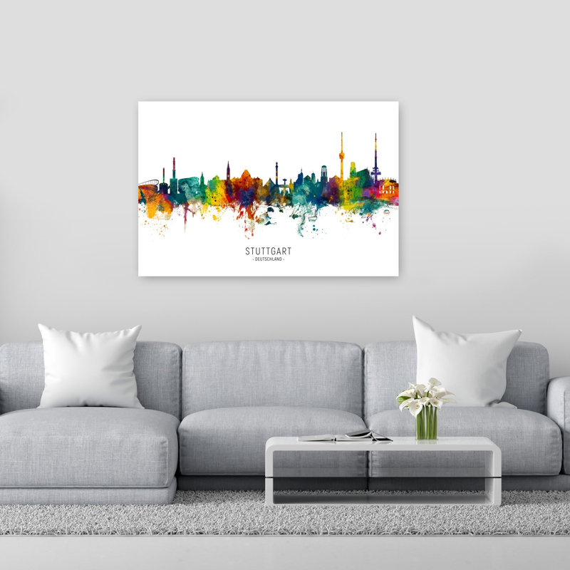 Vibrant Stuttgart Skyline Abstract Contemporary Architecture City Wall Art Print by Michael Tompsett - Wrapped Canvas Print