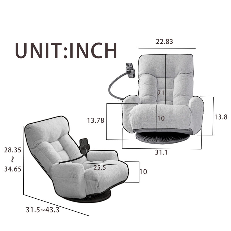 Isabelle & Max Upholstered Manual Swivel Rocker Recliner with Phone Holder, Grey
