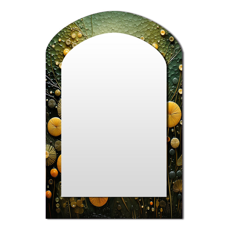 Miroir mural vert et jaune à motif de plantes botaniques abstraites 2, 43 po x 33 po
