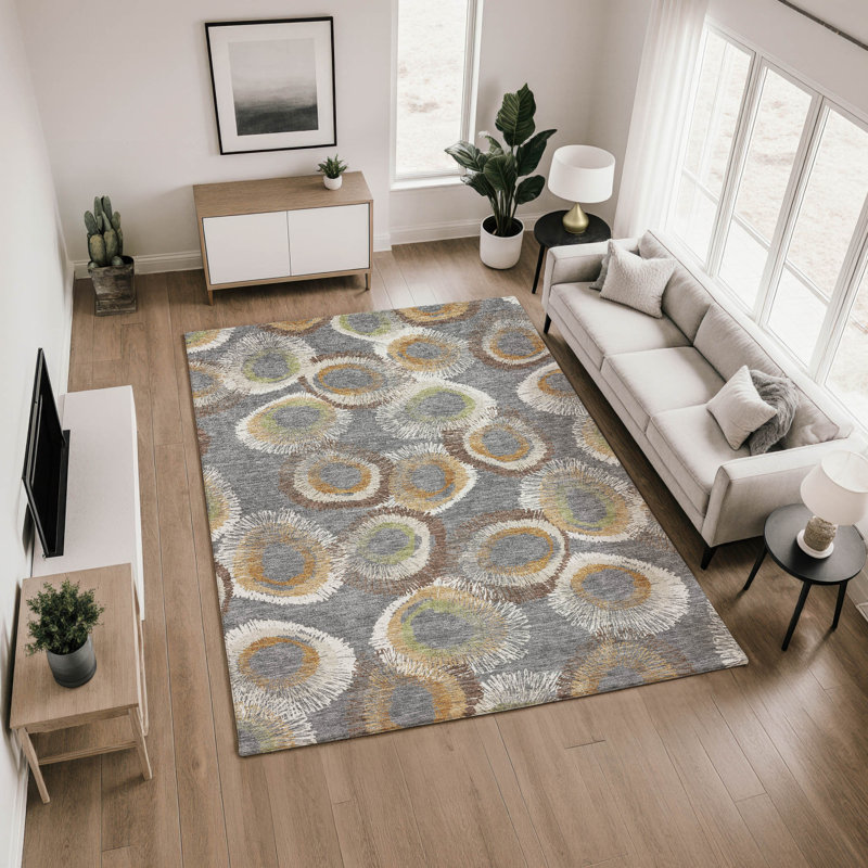 Premium Machine Washable Mayfield AMF2278 Geometric Rug, Gray, 3' x 5'