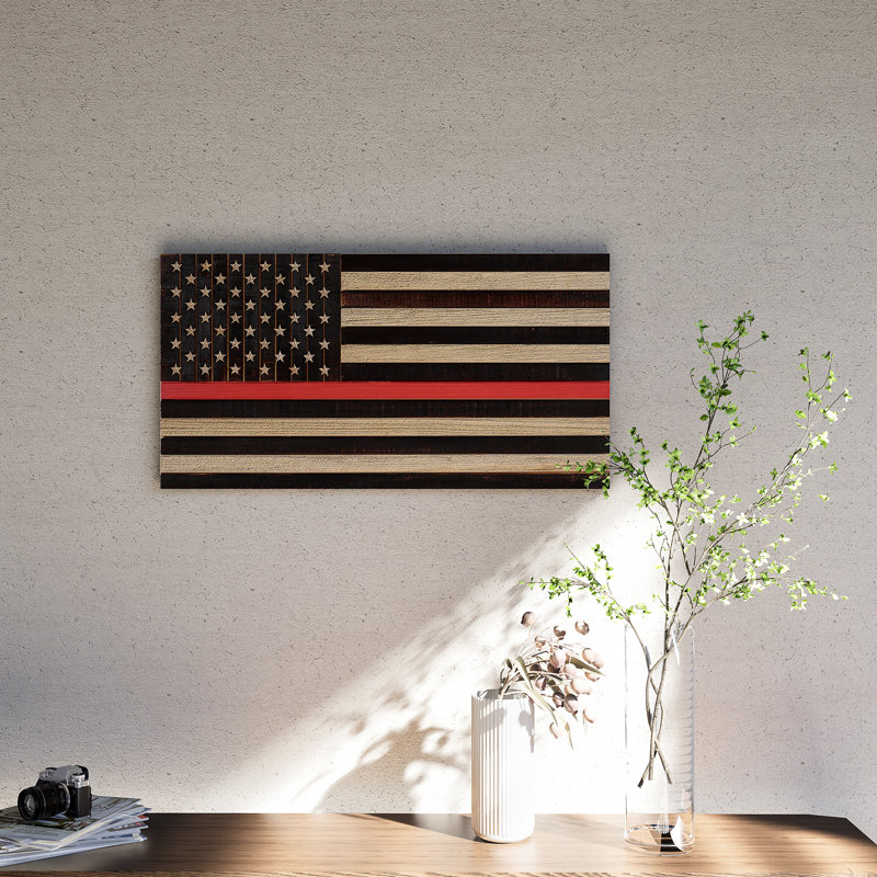 Décoration murale drapeau américain, H 19,5 po x l 37 po x P 0,8 po, Rouge
