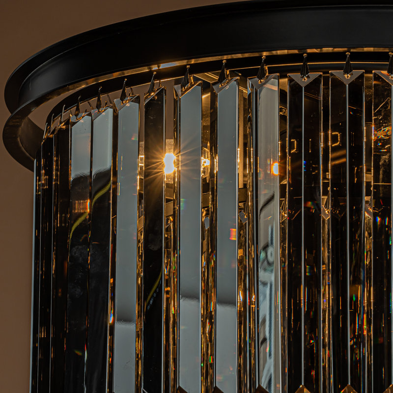 Klint Interior Modern Elegant Crystal Flush Mount Chandelier Ceiling Light for Living Room, Matte Black, Smoke