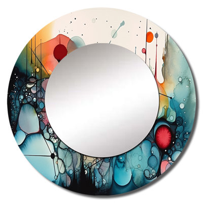 Pertee Green And Orange Ethereal Terrains III - Landscapes Large Mirror, Green Round Decorative Wall Mirror, Printed Metal Art