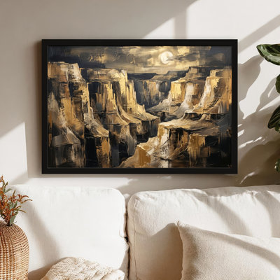 Art mural sur toile, aspect chêne naturel, pour le salon, la chambre à coucher, le bureau ou le vestibule - décoration murale décorative avec lune de canyon