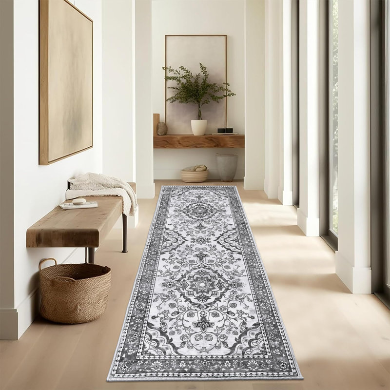 Floral Flatweave Area Rug, Runner 60 x 180cm