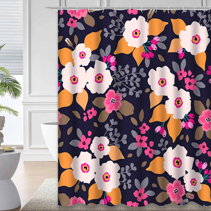 Rideau de douche à motif floral avec 12 crochets, L 72 po x l 72 po