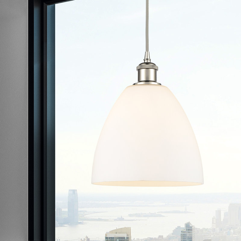 Haruka 1 - Light Single Pendant, White, 13.25" H x 9" W x 9" D, Polished Nickel