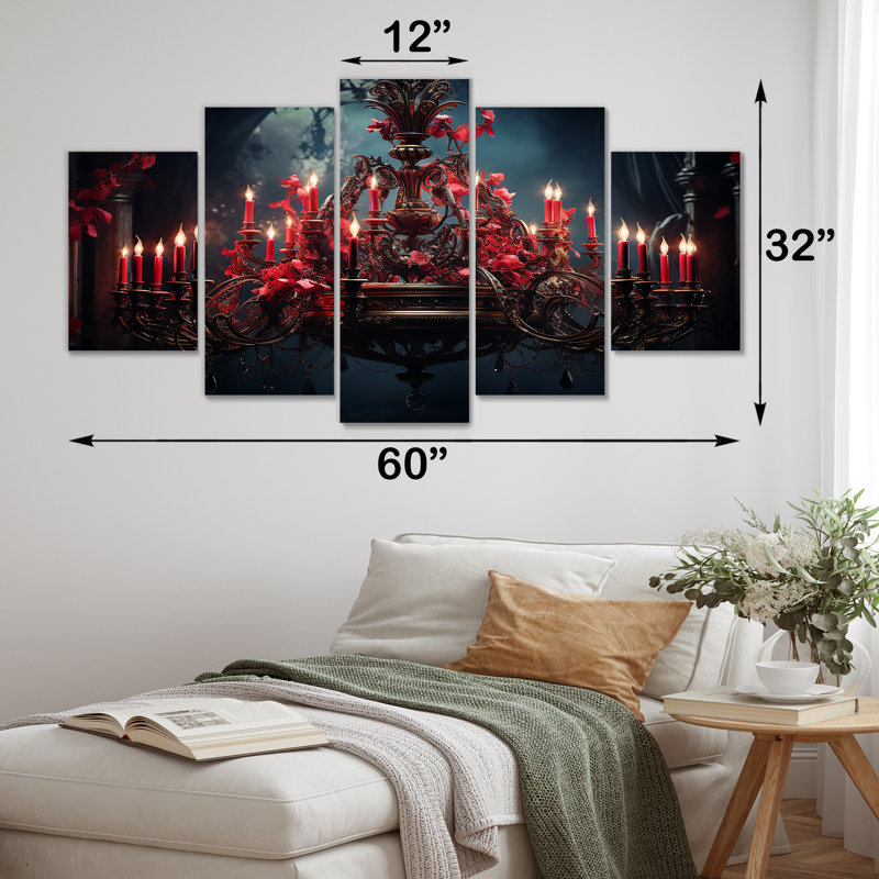 Red Red Gothic Chandelier Grace - Ensemble d'art mural multi-panneaux