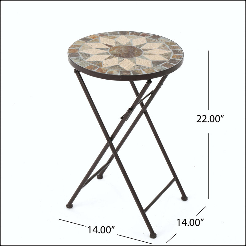 Silvester Folding Accent Table with Stone Mosaic Top – Transitional Style