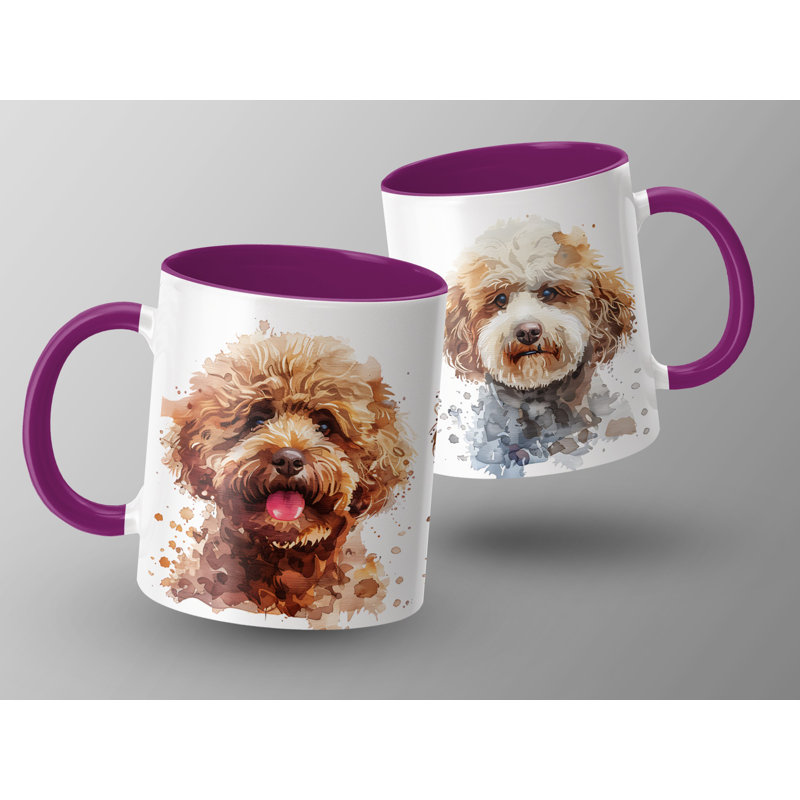 Three Adorable Watercolor Doodle Dogs 11oz Coffee Mug, Purple, 3