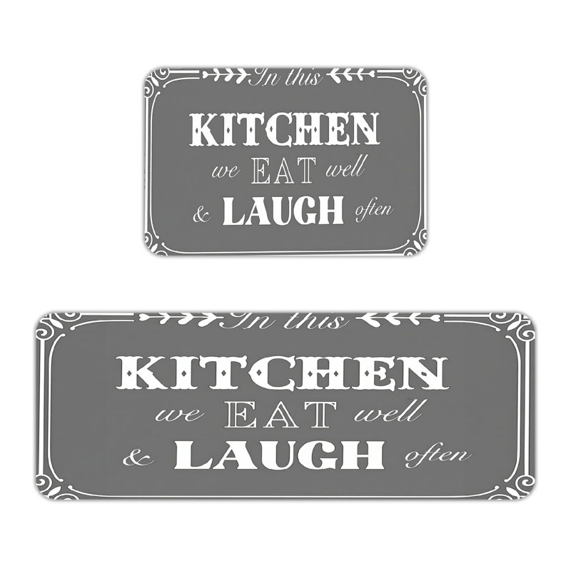 Tapis de cuisine gris 2 pièces «Eat Well Laugh souvent»