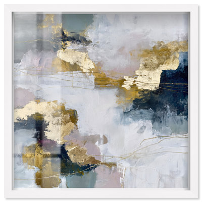 Impression sous verre « Marées d'or », grande œuvre abstraite par Art Remedy, cadre blanc, 30,5 x 30,5 cm