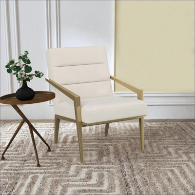 Chaise d'appoint moderne crème rembourrée, accoudoirs inclinés à cadre métallique doré brillant, sièges de salon pour adultes