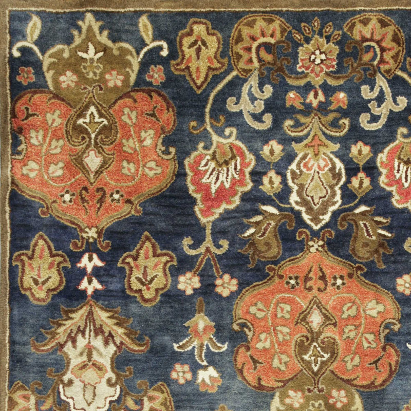 Tapis bleu / orange en laine touffeté à la main Blarwood