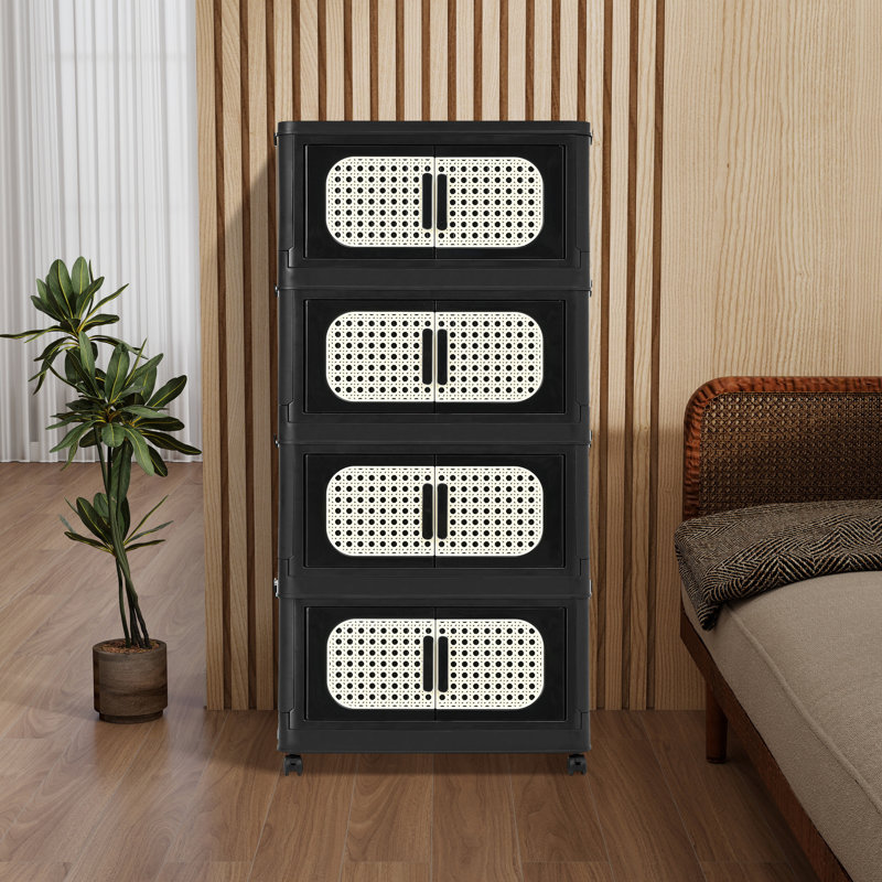 Bacs de rangement rétro pliables avec couvercles et roulettes, Brun, 4, H 39,57 po x l 19,69 po x P 11,81 po