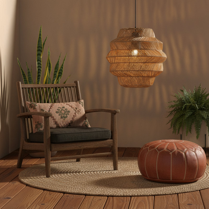 1-Light Wicker Outdoor Pendant, Coastal Boho Tiered Drum - Handwoven-Tan Shade, Tan