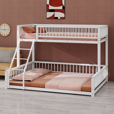 Floor Bunk Bed Frame With Ladder And Safety Guardrails