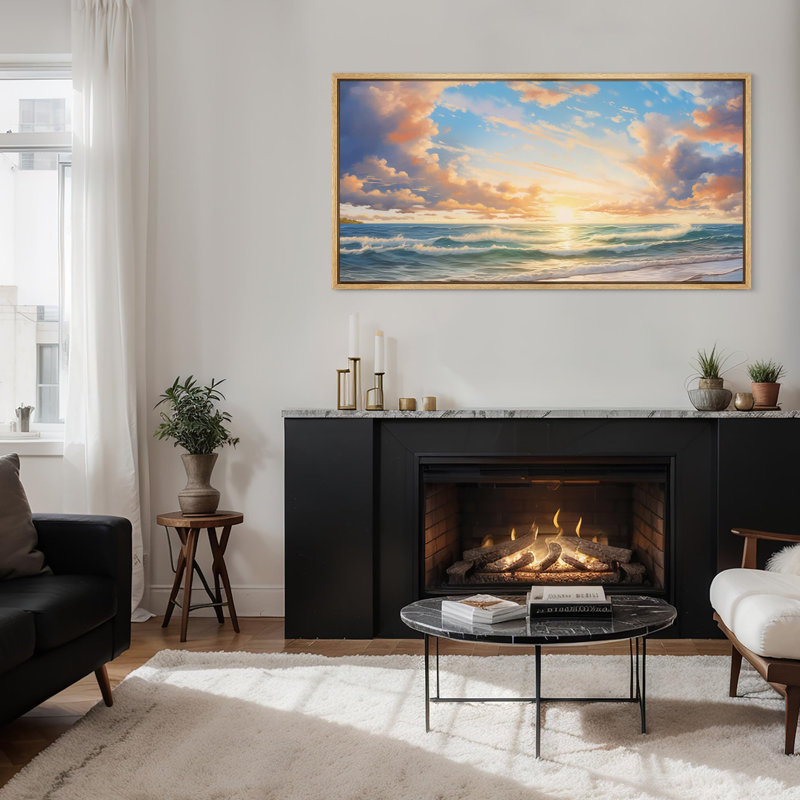 «Sunset Splendor Vibrant Ocean Sunset», reproduction encadrée, H 30 po x l 60 po, Naturel
