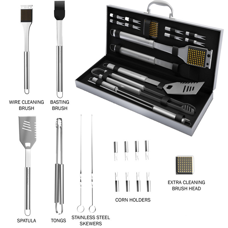 18-Piece Stainless Steel BBQ Grill Tool Set with Aluminum Case