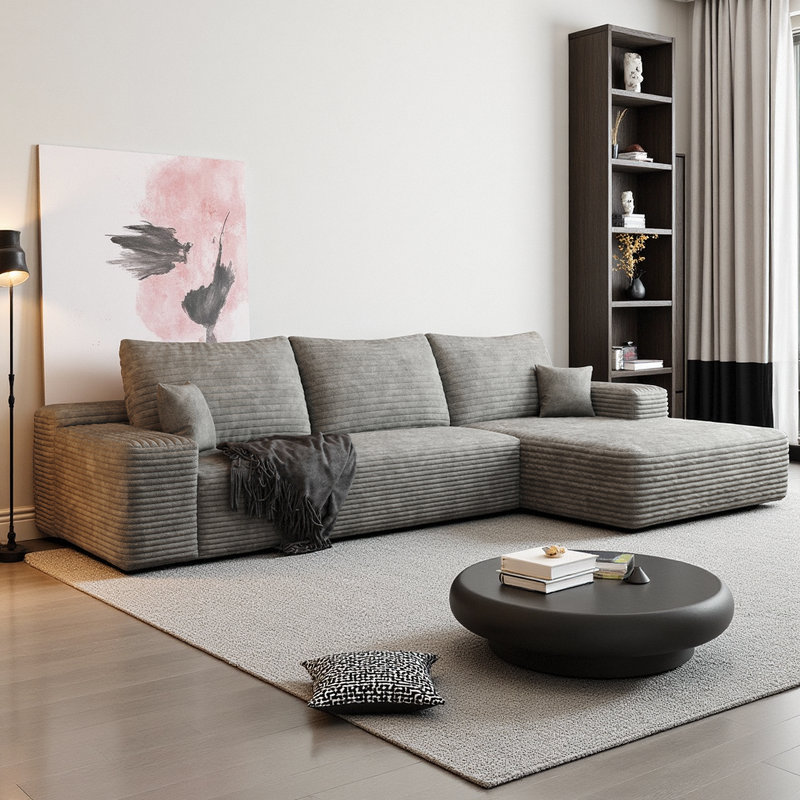 107" Cloud Sectional Sofa with Chaise L-Shape Modern Modular Sofa - Zero Assembly Required, Gray Corduroy