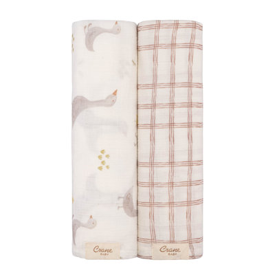 2-pc. Goose/Check Swaddle Set