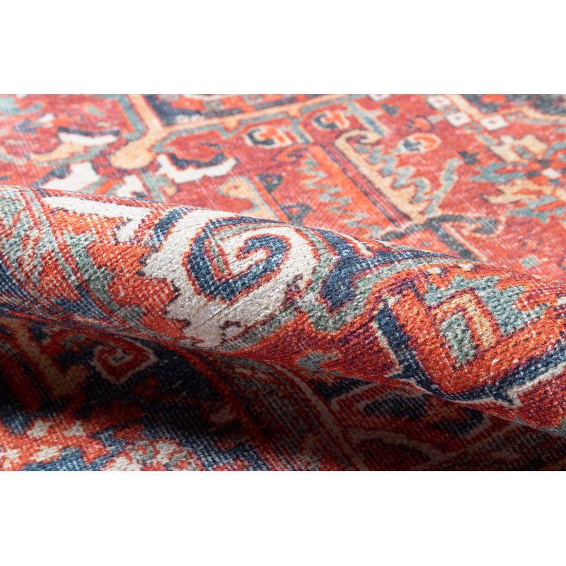Handmade Red and Blue Synthetic Rectangular Area Rug