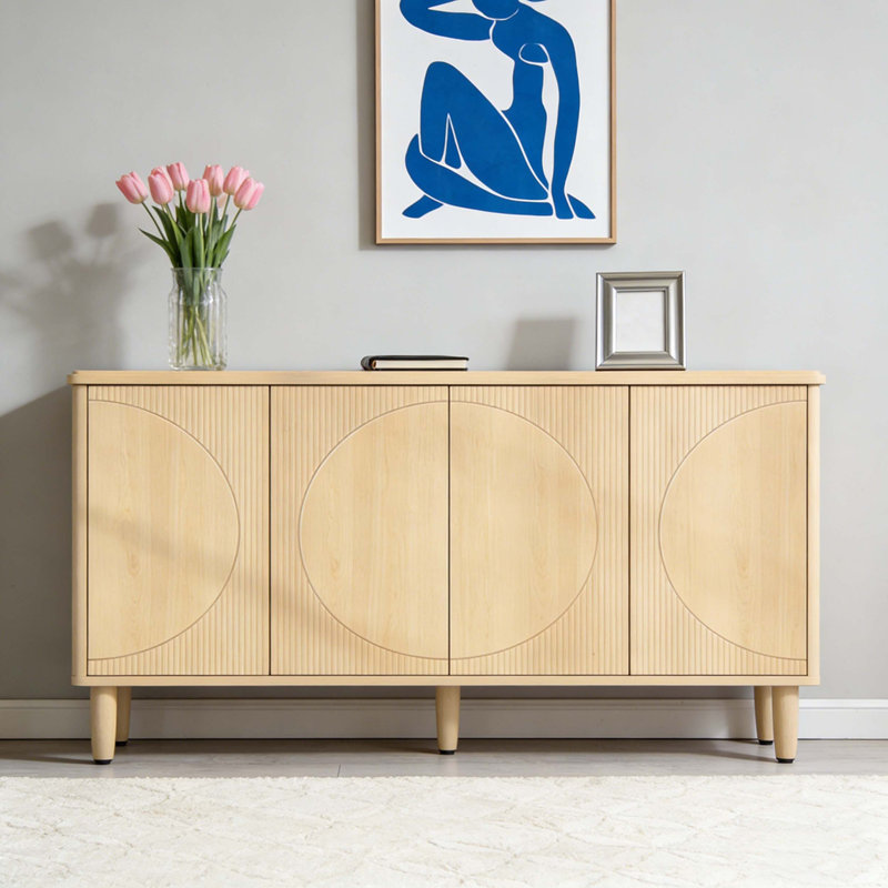 Sideboard Buffet Credenza Storage Cabinet with Doors, Light Brown