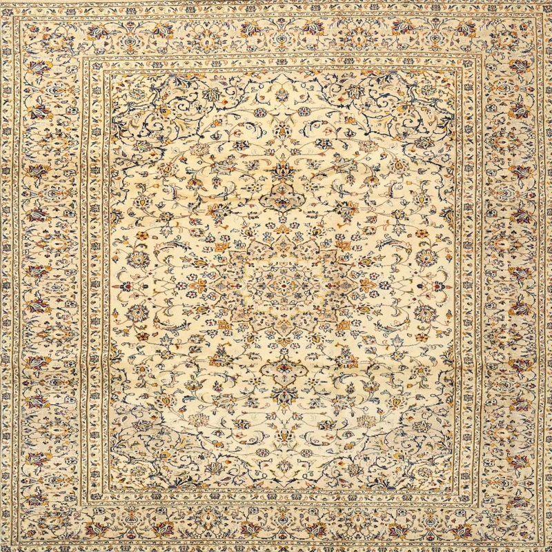 Tapis beige/noir traditionnel Attah, Carré 5 pi