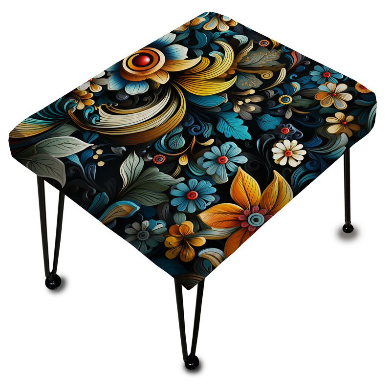 Fleurs de jardin jaunes et bleues indémodables - Repose-pieds rectangulaire botanique